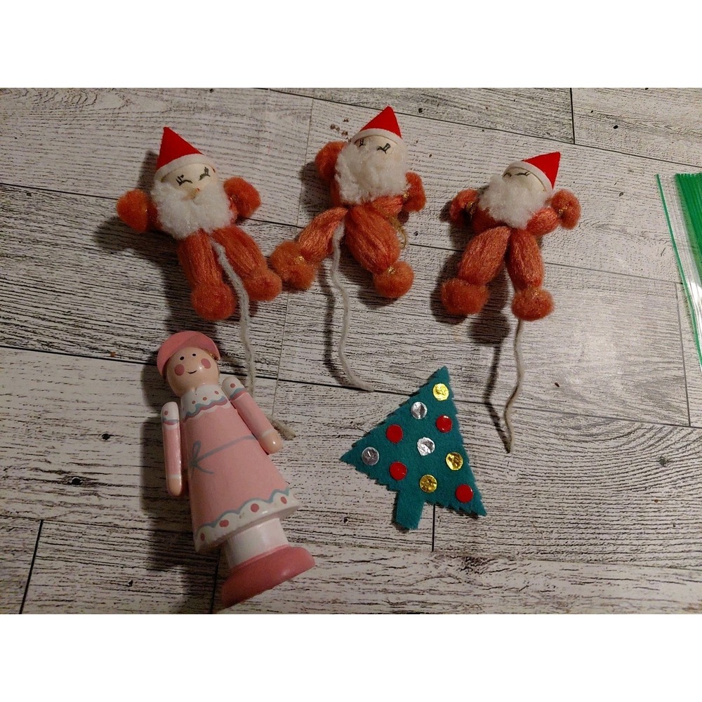vintage 1960s handmade yarn Santa & 1984 Avon Clara Woden Collectibles Christmas
